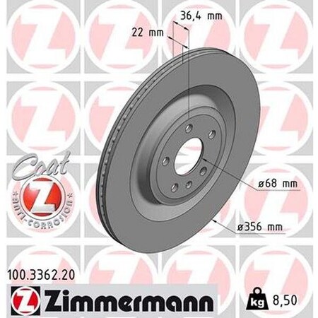 Zimmermann Brake Disc Rear-Std/Coated 356X22Mm 100.3362.20